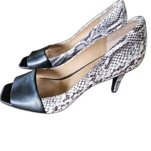 Calvin Klein NAREEN Mixed Print Pumps 8M | Black Snake Peep Toe Heel 2026 Trend